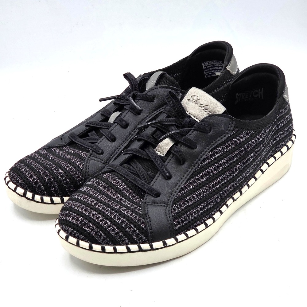 WOMENS SKECHERS WILSHIRE BLVD PASSION PLAY SNEAKER Black Vegan KNIT Shoes 8.5